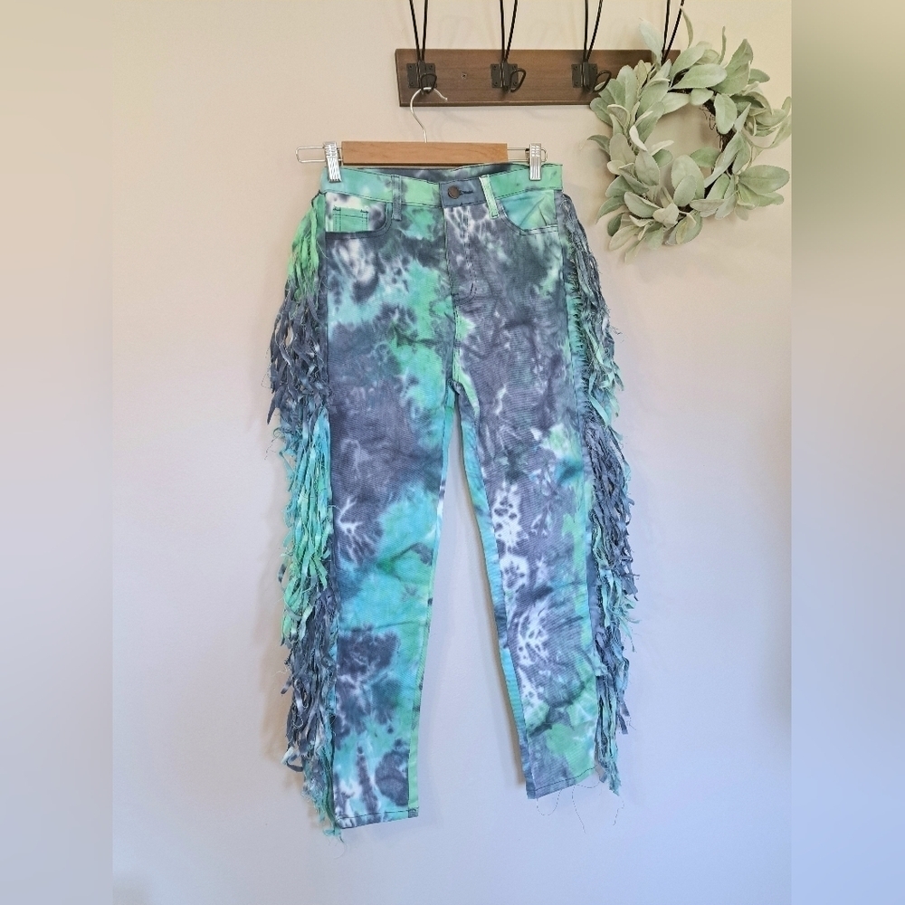 Daisy Denim Blue & Green Tassle Jeans Tie Dye Size W 26